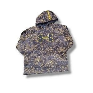 Under Armour Youth SM Black Yellow Spiderweb Kangaroo Pocket Pullover Hoodie GUC